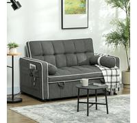 HOMCOM Two-Seater Linen-Look Pull-Out Sofa Bed - Charcoal Grey, Grey