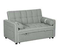 HOMCOM Two-Seater Linen-Look Pull-Out Sofa Bed - Light Grey, Grey