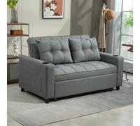 HOMCOM 2 Seater Pull Out Sofa Bed with Pockets for Living Room Charcoal Grey, Grey