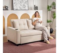 HOMCOM 2 Seater Pull Out Sofa Bed with Pockets for Living Room Beige