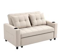 HOMCOM 2 Seater Pull Out Sofa Bed with Pockets for Living Room Beige