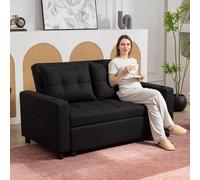 HOMCOM 2 Seater Pull Out Sofa Bed with Pockets for Living Room Black, Black