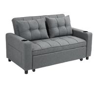 HOMCOM 2 Seater Pull Out Sofa Bed with Pockets for Living Room Charcoal Grey, Grey