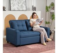 HOMCOM 2 Seater Pull Out Sofa Bed with Pockets for Living Room, Dark Blue