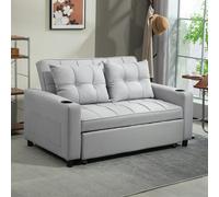 HOMCOM 2 Seater Pull Out Sofa Bed with Pockets for Living Room - Light Grey - Polyester - 2 Seater