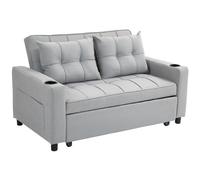 2 Seater Pull Out Sofa Bed with Pockets for Living Room HOMCOM Light Grey One Size