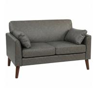 HOMCOM 2 Seater Sofa, 132 cm Modern Small Sofa with Solid Wood Legs and 2 Pillows for Small Space, Grey