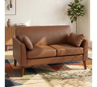 Homcom 2 Seater Sofa, 132 Cm Modern Small Sofa With Solid Wood Legs, Brown