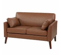 Homcom 2 Seater Sofa, 132 Cm Modern Small Sofa With Solid Wood Legs, Brown