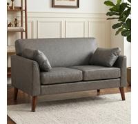 Homcom 2 Seater Sofa, 132 Cm Modern Small Sofa With Solid Wood Legs, Grey
