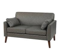 Homcom 2 Seater Sofa, 132 Cm Modern Small Sofa With Solid Wood Legs, Grey