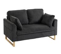 HOMCOM 2 Seater Sofa, 140 cm Loveseat Sofa with Spring Cushions, Metal Legs, 2 Pillows, Dark Grey