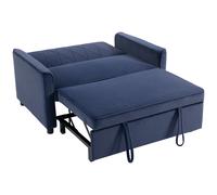 HOMCOM 2 Seater Sofa Bed, 3-in-1 Convertible Pull Out Sleeper Sofa with Clik-Clack Adjustable Backrest, Dark Blue
