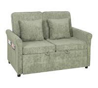 HOMCOM 2 Seater Sofa Bed 3-in-1 Convertible Chenille Pull Out Sleeper Sofa with 5-Position Adjustable Backrest, Light Green