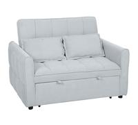 HOMCOM 2 Seater Sofa Bed, 3-in-1 Convertible Sleeper Sofa with Click-clack Adjustable Backrest and 2 Pillows, Light Grey