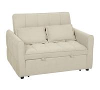 HOMCOM 2 Seater Sofa Bed, 3-in-1 Convertible Sleeper Sofa with Click-clack Adjustable Backrest and 2 Pillows, Light Brown