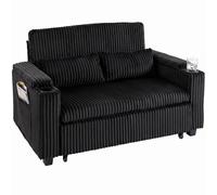 HOMCOM 2 Seater Sofa Bed, 3-in-1 Corduroy Pull Out Sleeper Sofa, Black