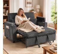 Homcom 2 Seater Sofa Bed, 3-In-1 Corduroy Pull Out Sleeper Sofa, Dark Grey