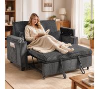 HOMCOM 2 Seater Sofa Bed, 3-in-1 Corduroy Pull Out Sleeper Sofa, Dark Grey