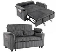 Homcom 2 Seater Sofa Bed, 3-In-1 Corduroy Pull Out Sleeper Sofa, Dark Grey Dark Grey