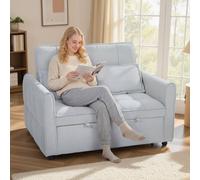 Homcom 2 Seater Sofa Bed, 3-In-1 Sleeper Sofa With Adjustable Backrest In Light Grey Light Grey