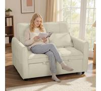 HOMCOM 2 Seater Sofa Bed, 3-in-1 Sleeper Sofa with Adjustable Backrest - Tan - Sofa Bed