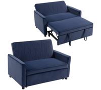 Homcom 2 Seater Sofa Bed, 3-In-1 Velvet Pull Out Sleeper Sofa, Dark Blue Dark Blue