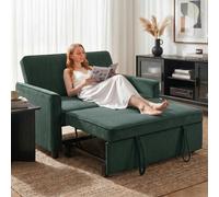 HOMCOM 2 Seater Sofa Bed, 3-in-1 Velvet Pull Out Sleeper Sofa - Dark Green