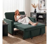 (Green) HOMCOM 2 Seater Sofa Bed, 3-in-1 Velvet Pull Out Sleeper Sofa
