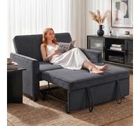 HOMCOM 2 Seater Sofa Bed, 3-in-1 Velvet Pull Out Sleeper Sofa, Dark Grey