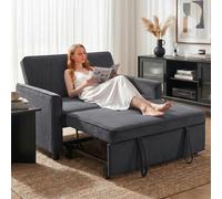 HOMCOM 2 Seater Sofa Bed, 3-in-1 Velvet Pull Out Sleeper Sofa, Dark Grey