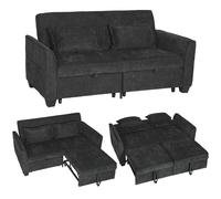 Homcom 2 Seater Sofa Bed, 4-In-1 Convertible Pull Out Sleeper Sofa, Black Black