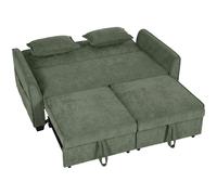 HOMCOM 2 Seater Sofa Bed, 4-in-1 L-Shaped Convertible Pull-Out Sleeper Sofa with Adjustable Backrest Side Pockets, Dark Green