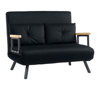 HOMCOM 2 Seater Sofa Bed, Click Clack Convertible Bed Settee, Modern Velvet Feel Fabric Sofa Couch with 2 Tufted Cushions, Wood Armrests for Living Room, Bedroom, Guest Room Beige