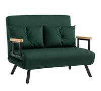 HOMCOM 2 Seater Sofa Bed, Click Clack Convertible Bed Settee, Modern Velvet Feel Fabric Sofa Couch with 2 Tufted Cushions, Wood Armrests for Living Room, Bedroom, Guest Room Green