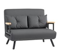 HOMCOM 2 Seater Sofa Bed, Click Clack Convertible Bed Settee, Modern Velvet Feel Fabric Sofa Couch with 2 Tufted Cushions, Wood Armrests for Living Room, Bedroom, Guest Room Dark Grey