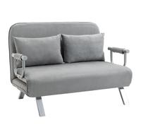 HOMCOM 2 Seater Sofa Bed, Click Clack Convertible Bed Settee, Modern Velvet Feel Fabric Sofa with 2 Cushions for Living Room, Bedroom, Guest Room Light Grey