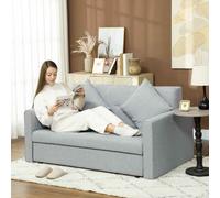 HOMCOM 2 Seater Sofa Bed, Convertible Bed Settee, Modern Linen Loveseat Sofa Couch with 2 Cushions, Hidden Storage for Living Room, Guest Room, Light Grey Light Grey