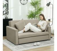 HOMCOM 2 Seater Sofa Bed, Convertible Bed Settee, Modern Velvet Loveseat Sofa Couch with 2 Cushions, Hidden Storage for Living Room, Guest Room, Light Brown Tan