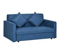 HOMCOM 2 Seater Sofa Bed Convertible Bed Settee w/ 2 Cushions Storage Blue