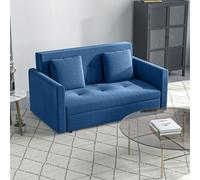 HOMCOM 2 Seater Sofa Bed, Convertible Bed Settee, Modern Fabric Loveseat Sofa Couch w/ Cushions, Hidden Storage for Guest Room, Dark Blue