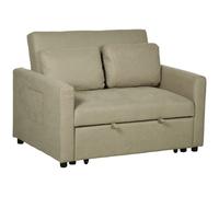 HOMCOM 2 Seater Sofa Bed Convertible Bed Settee with Cushions, Pockets, Brown