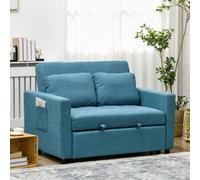 HOMCOM 2 Seater Sofa Bed Convertible Bed Settee With Cushions - Pockets - Blue | TJ Hughes