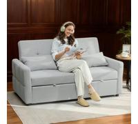 HOMCOM 2 Seater Sofa Bed, Convertible Pull Out Bed Settee, Light Grey - Grey