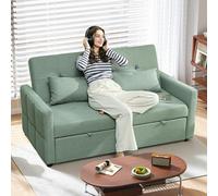 HOMCOM 2 Seater Sofa Bed, Convertible Pull Out Bed Settee, Light Grey - Light Green - Sofa Bed - 158W x 85D x 85H cm