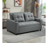 HOMCOM 2 Seater Sofa Bed, Convertible Pull Out Sofa Bed with Cup Holders in Dark Grey HOMCOM Dark Grey