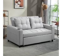 HOMCOM 2 Seater Pull Out Sofa Bed with Pockets for Living Room - Light Grey | TJ Hughes