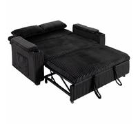 HOMCOM 2 Seater Sofa Bed, Pull Out Sleeper Sofa w/ Adjustable Backrest, Storage Armrests, Cup Holders, Side Pockets, Black