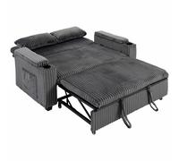 HOMCOM 2 Seater Sofa Bed, Pull Out Sleeper Sofa w/ Adjustable Backrest, Storage Armrests, Cup Holders, Side Pockets, Dark Grey
