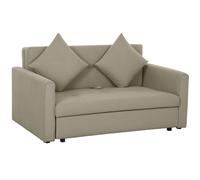 HOMCOM 2 Seater Sofa Bed with Hidden Storage, Modern Snow Flannel Loveseat Sofa Sleeper with 2 Cushions for Living Room, Light Brown Aosom UK